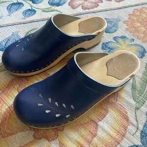 Blue floral wooden clogs